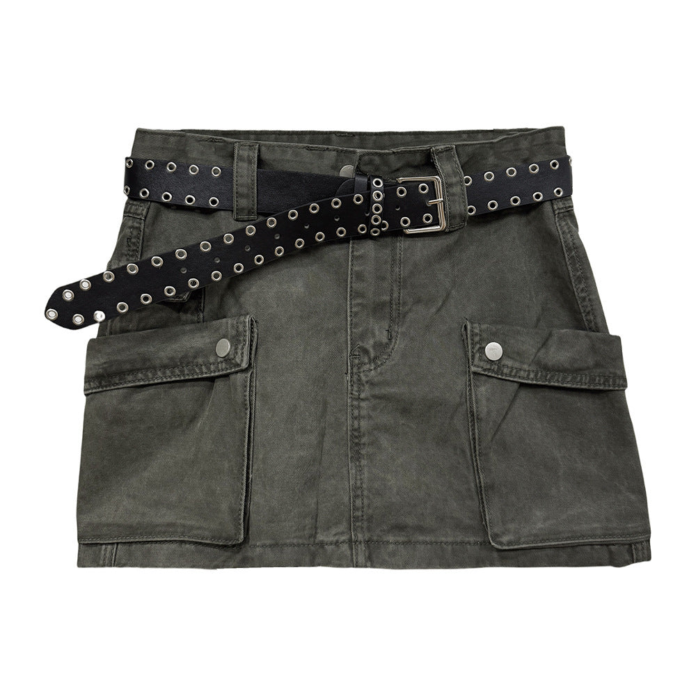 Summer Workwear Low Waist Skirt Women's Pocket Skirt