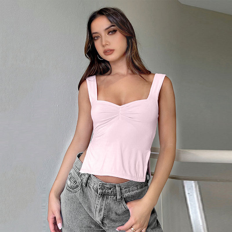 Backless Underwaist Solid Color Square Collar Split Double-layer Vest