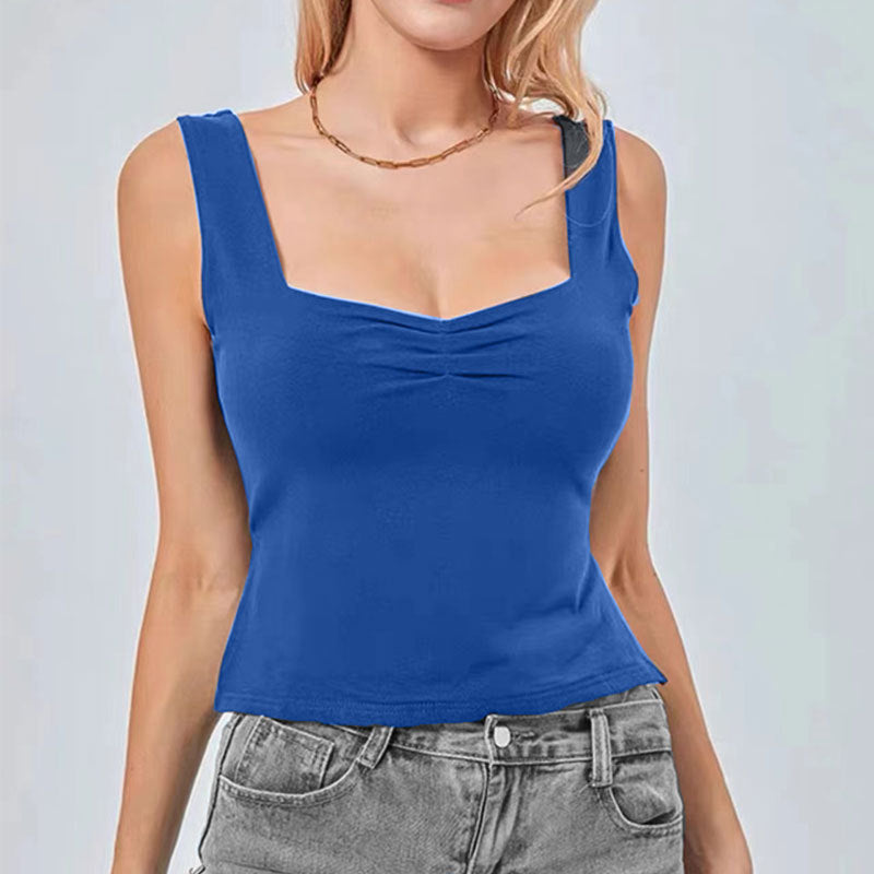 Backless Underwaist Solid Color Square Collar Split Double-layer Vest