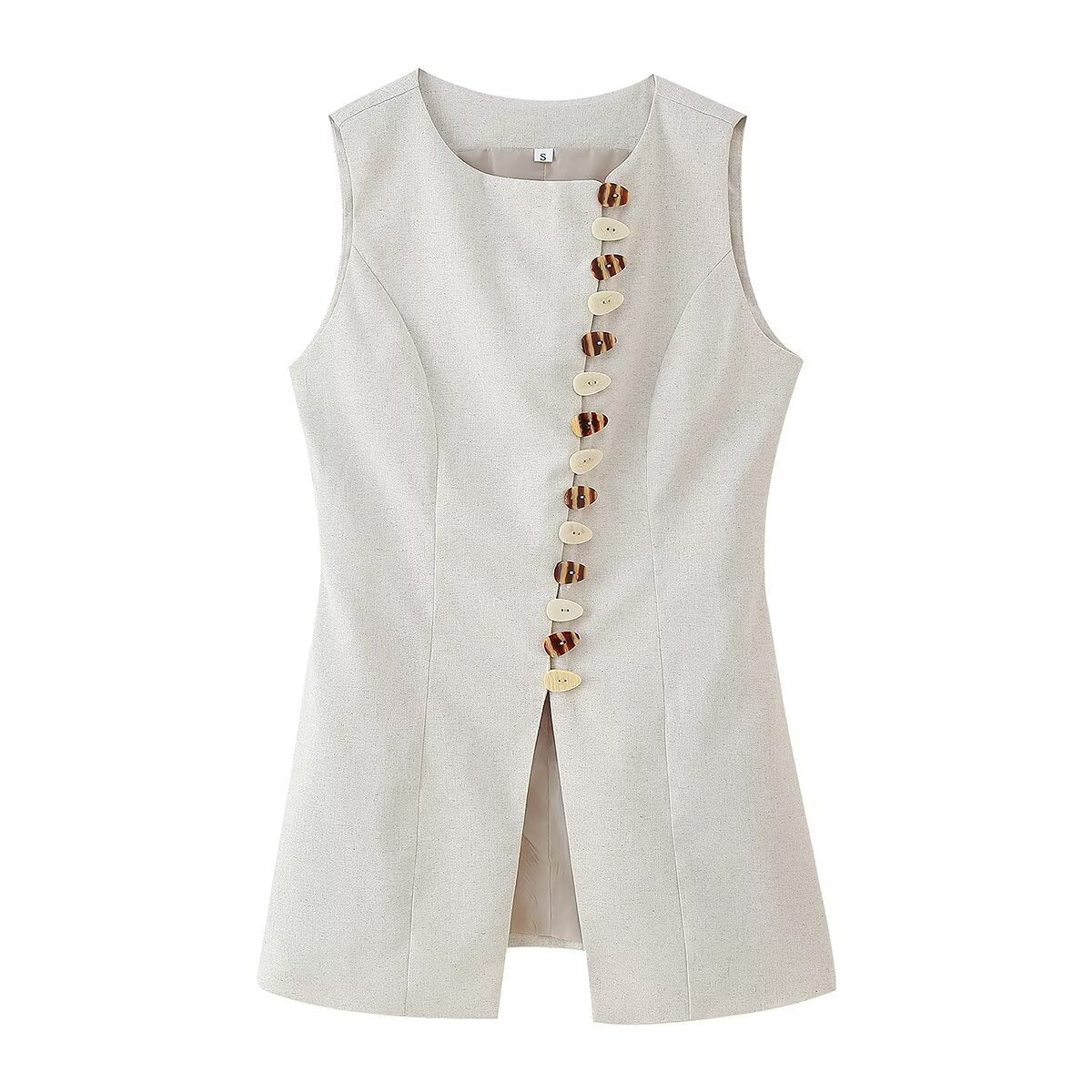 Round Neck Breasted Vest Skirt Outfit
