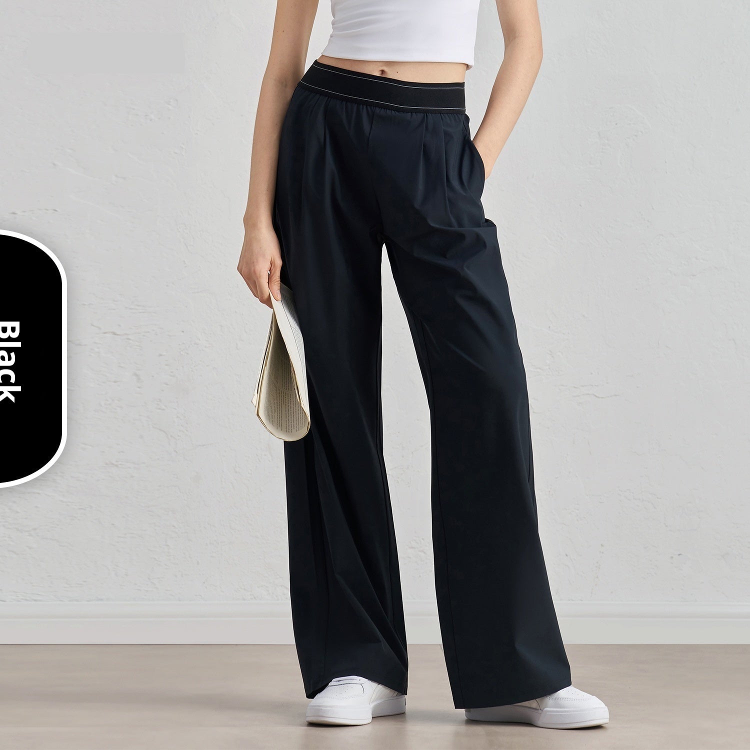 Casual Wide Leg Drooping Straight Pants Waistline Lifting Design