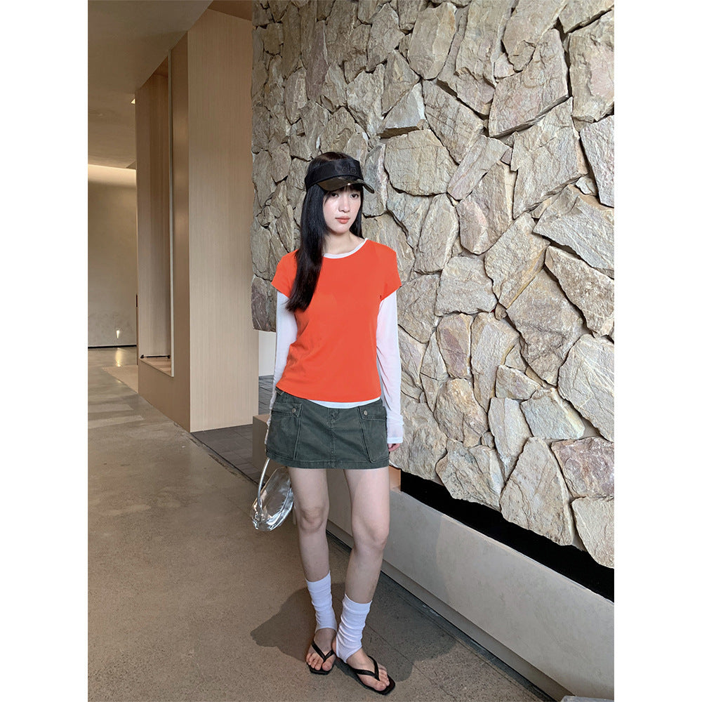 Summer Workwear Low Waist Skirt Women's Pocket Skirt